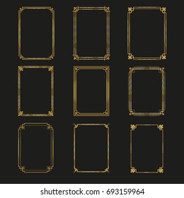 Art Deco Gold Frames And Borders Collection 2. Trendy Gatsby Design Elements. Retro Style. Isolated. Vector.