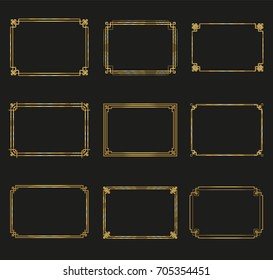 Art Deco gold horizontal frames and borders collection. Trendy gatsby design elements. Retro style. Isolated. Vector.