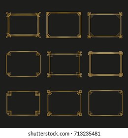 Art Deco gold horizontal frames and borders collection 2. Trendy gatsby design elements. Retro style. Isolated. Vector.