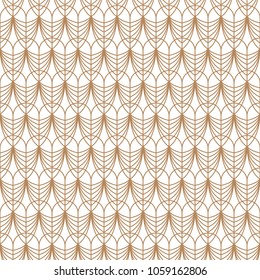 Art Deco Gold Line Geometric Style Seamless Vector Pattern. Abstract Peacock Feather Elegant Background.