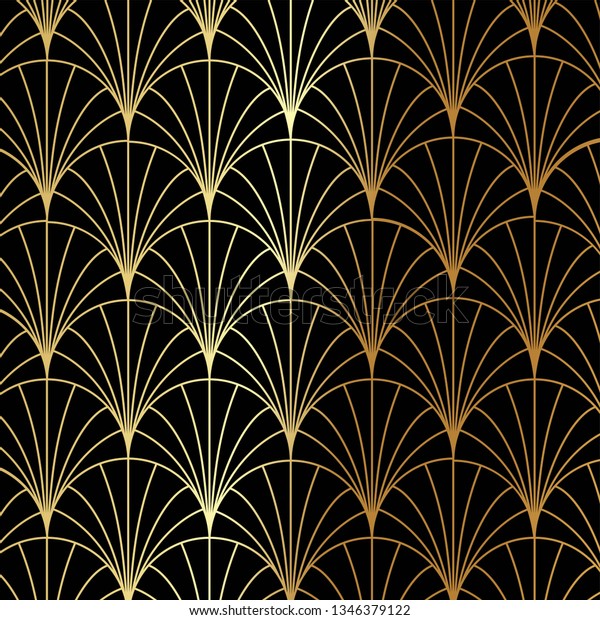 Art Deco Gold Palm Palmette Pattern Stock Vector (Royalty Free) 1346379122