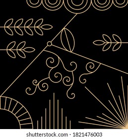 Patrón oro Art Deco, decoración, vector temático de los años 20