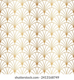 Art deco gold seamless pattern. Repeated golden fan patern. Abstract nouveau background for prints design. Repeating geometric lattice. Gatsby repeat motif. Artdeco fancy lattice. Vector illustration