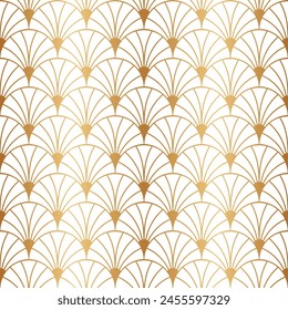 Art deco gold seamless pattern. Repeated golden fan patern. Abstract nouveau background for prints design. Repeating geometric lattice. Gatsby repeat motif. Artdeco fancy lattice. Vector illustration