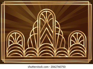 Art deco golden banner, vector illustration