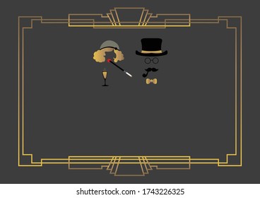 Art deco goldfarbener Rahmen mit zwei Vertretern