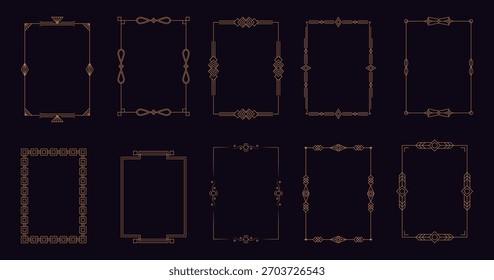 Marcos dorados art deco. Fronteras de oro de lujo para tarjetas de invitación de boda y diseño de etiqueta premium, Elementos de marco barroco vintage geométrico moderno simple. Vector elegante conjunto.