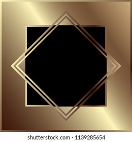 Art deco golden geometric metal frame border retro vintage sample background vector