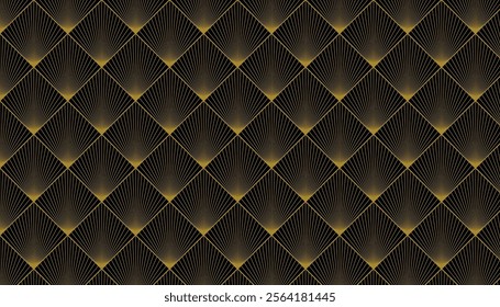 Art Deco golden lines background. Black gold wallpaper Gatsby.