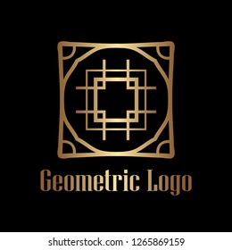 Art deco golden luxury antique hipster minimal geometric vintage linear vector logo, badge design for club, bar, cafe, restaurant, hotel, boutique
