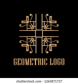 Art deco golden luxury antique hipster minimal geometric vintage linear vector logo, badge design for club, bar, cafe, restaurant, hotel, boutique