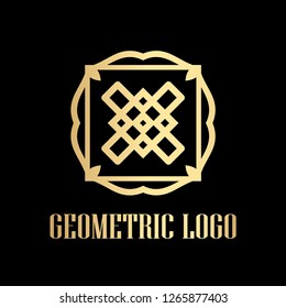 Art deco golden luxury antique hipster minimal geometric vintage linear vector logo, badge design for club, bar, cafe, restaurant, hotel, boutique