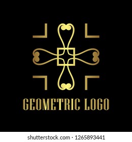 Art deco golden luxury antique hipster minimal geometric vintage linear vector logo, badge design for club, bar, cafe, restaurant, hotel, boutique