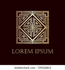 Art deco golden ornamental logo. Template for design. Vector illustration eps10