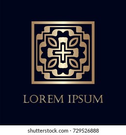 Art deco golden ornamental logo. Template for design. Vector illustration eps10