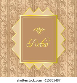 Art deco golden pattern and geometric frame. Vector illustration in 1920`s style. Design concept for a thematic party.