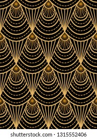 Art deco golden pattern on black background