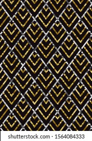 Art Deco Golden Sequin A4 Cover. Gatsby Luxury Retro Background