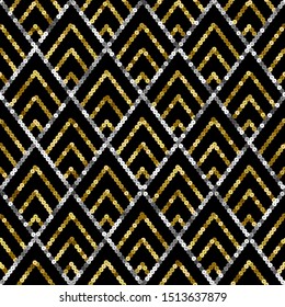 Art Deco Golden Sequin Seamless Pattern. Gatsby Luxury Retro Background