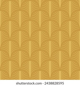 Art Deco golden stylized palm leaves. Retro Art Deco style seamless pattern tile.