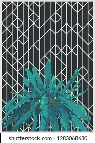 Art deco graphic elements and Tropical plant (bird's nest fern) graphic template