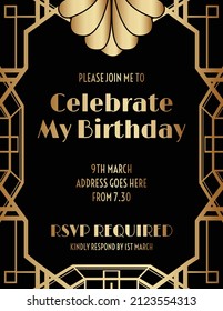 Art Deco Great Gatsby Style Birthday Invitation Design With Stripes