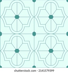 Art deco green seamless pattern. Floral abstract print. Geometric linear tile. Wallpaper design. Editable stroke. Vector stock illustration