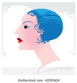 Art Deco head female model blue