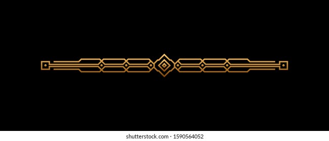 Art deco headers in gold. Calligraphic page decoration vignettes. Border frame template design isolated. Vector illustration

