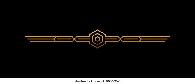 Art deco headers in gold. Calligraphic page decoration vignettes. Border frame template design isolated. Vector illustration
