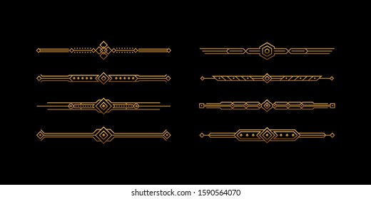 Art deco headers in gold. Calligraphic page decoration vignettes. Border frame template design isolated. Vector illustration
