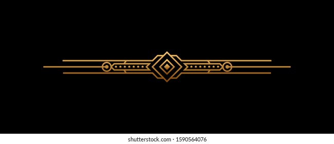 Art deco headers in gold. Calligraphic page decoration vignettes. Border frame template design isolated. Vector illustration
