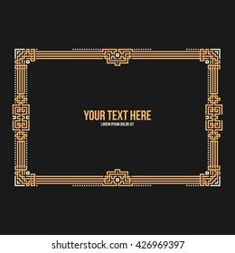 Art deco horizontal frame with native american elements on black background. Useful for invitations, postcards and covers.