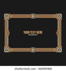Art deco horizontal frame with native american elements on black background. Useful for invitations, postcards and covers.