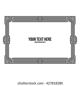 Art deco horizontal frame with native american elements on white background. Monochrome colors. Useful for invitations, postcards and covers.