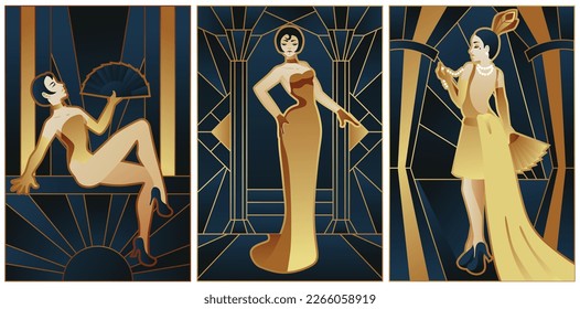 art deco illustrations fashion ladies	