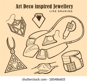 Art Deco inspiration Vector Jewelry. 1920's-1930's Fashion Line Art