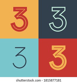 Art Deco inspired number three logo set with line in the middle. Perfect for contemporary magazines, vintage branding, space posters, steampunk headers, and advertising.