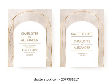 Art deco invitation card background design with gold arch frame.