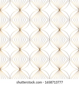 Art Deco isolated gold seamless pattern. Art deco pattern with gold rhombuses on a white background. Vector geometric pattern. Modern pattern. Art Deco for textile, packaging, background, cover