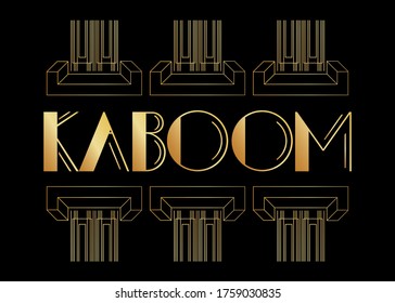 Texto de palabra de expresión KaBoom Art Deco. Tarjeta de saludo decorativa, signo con letras antiguas.