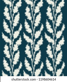 Art Deco kelp seaweed pattern illustration in retro style elegant seamless ornament with algae kelp forest two color vector texture