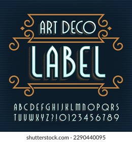 Letra Art Deco Label del alfabeto. Letras y números antiguos. Tipo de vectores para su diseño de tipografía.