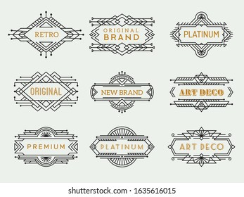 Art deco labels. Frames vintage luxury cafe antique elements outline restaurant arts vector collection