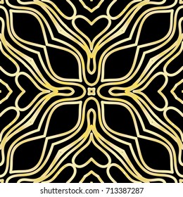 art deco lace pattern with flower. seamless vector illustration. black, gold color.