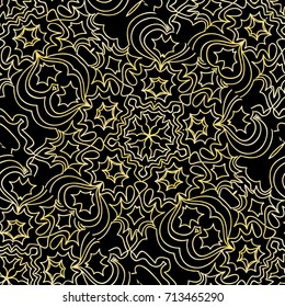 art deco lace pattern with flower. seamless vector illustration. black, gold color.