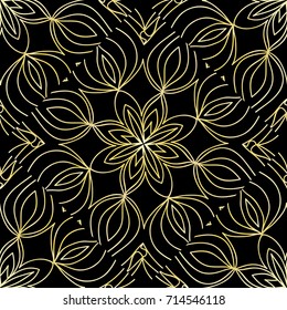 art deco lace pattern with flower. seamless vector illustration. black, gold color.
