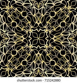 art deco lace pattern with flower. seamless vector illustration. black, gold color.