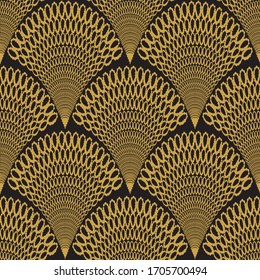 arte deco. Colocar oro patrón en forma de ventilador sobre un fondo oscuro. Papel tapiz de lujo, tela o elemento en el diseño interior