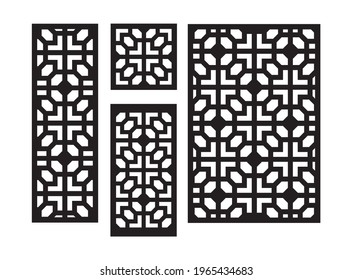 Art deco laser cut pattern. Decorative panel, screen,wall. Vector cnc panels set for laser cutting. Template for interior partition, room divider, privacy fence.